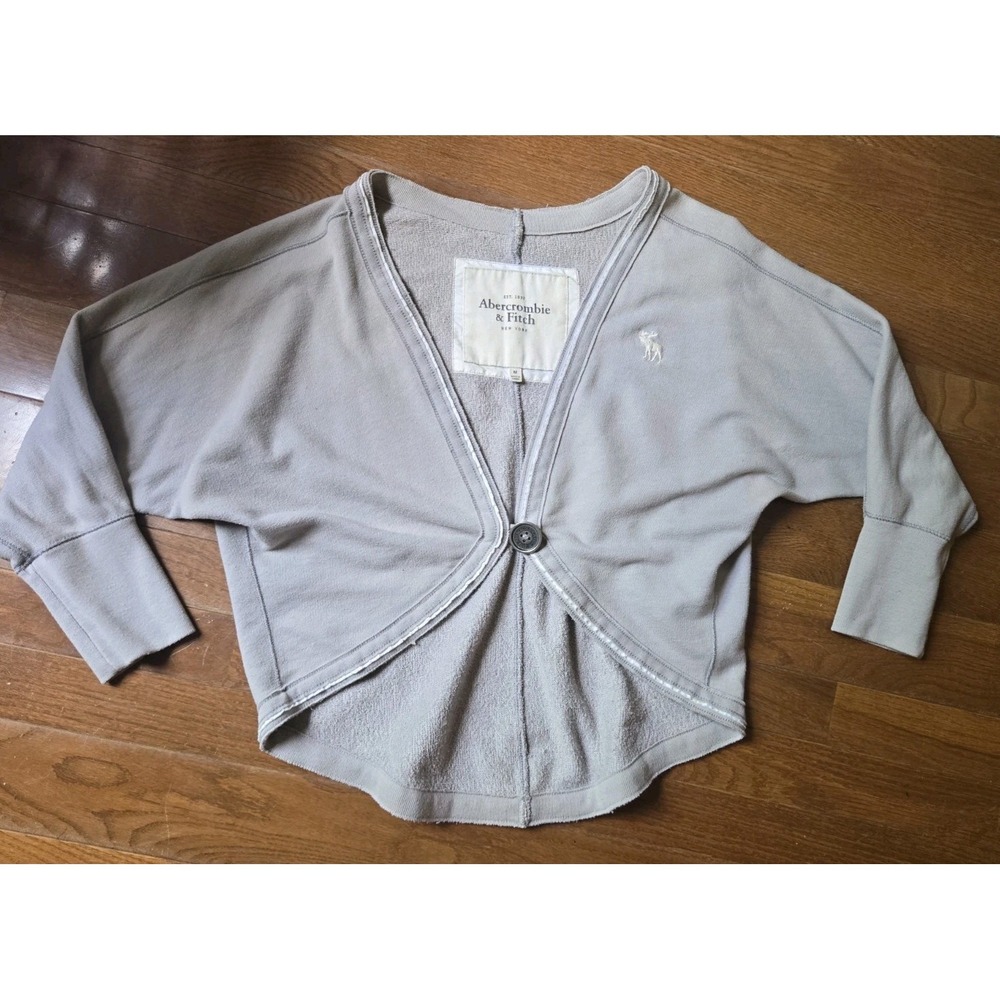 Y2K Abercrombie & Fitch Medium VTG Gray Moose Logo Button Cardigan Retro Preppy